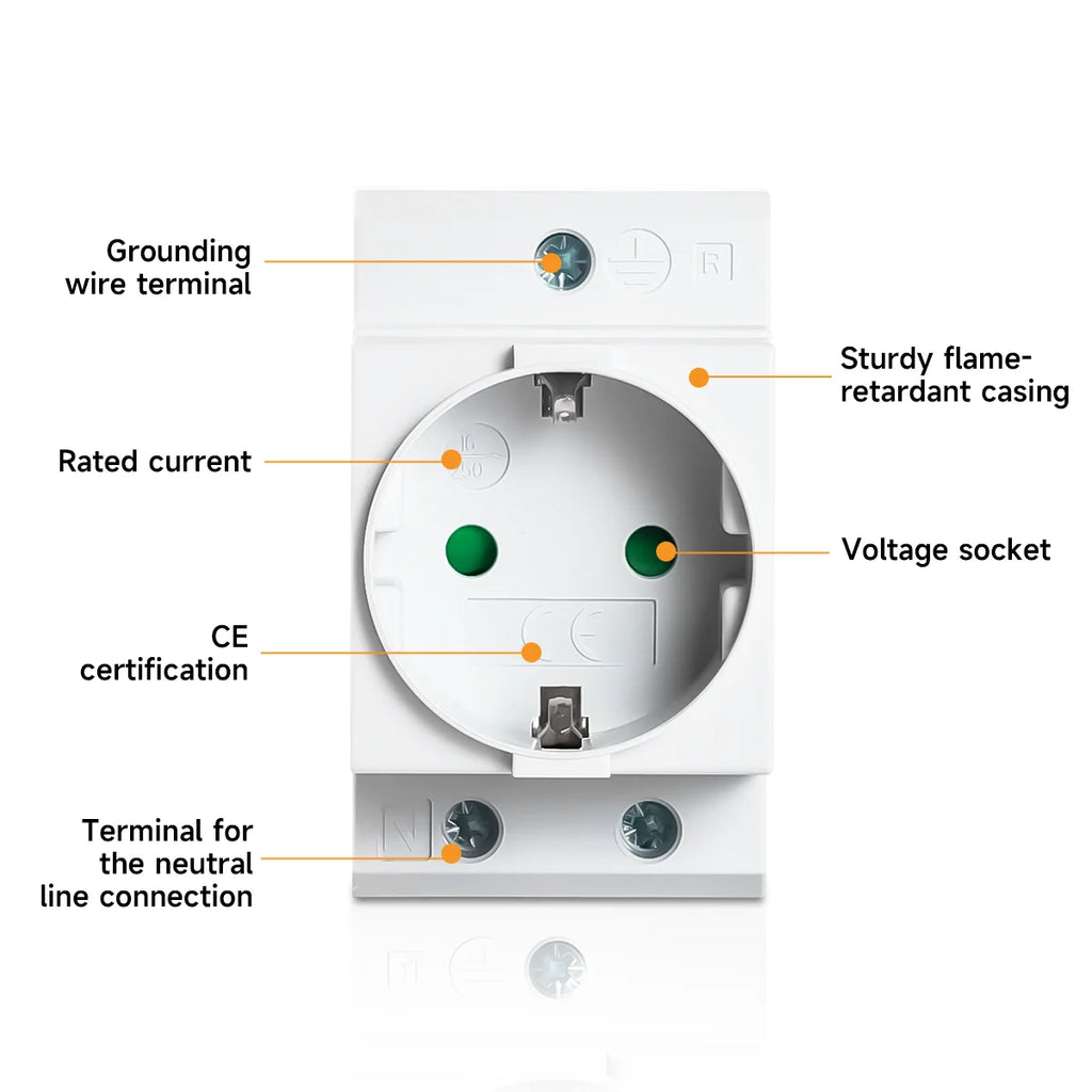 GEYA EU/US Type DIN Rail Socket Mount Modular Power Socket Single AC Outlet Built in Protective Outlet for Distribution Panel