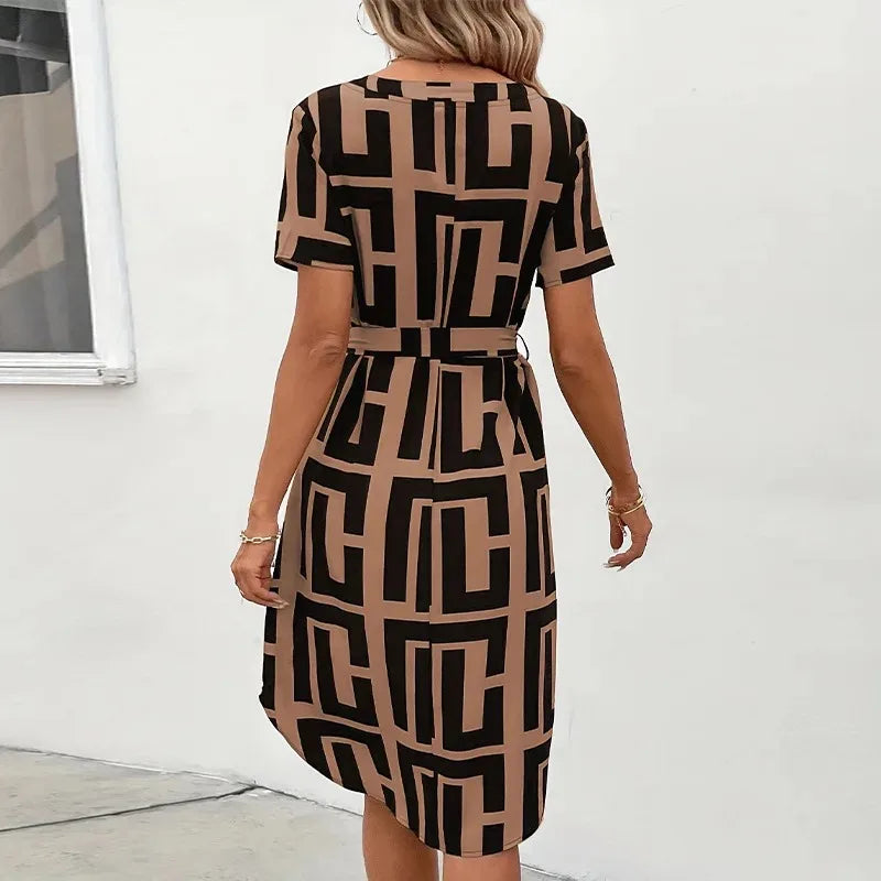 Casual Loose Printed Short Dresses for Women 2025 Fashion Summer Women's A-Line Midi Dress Elegant Vintage Female Dresses