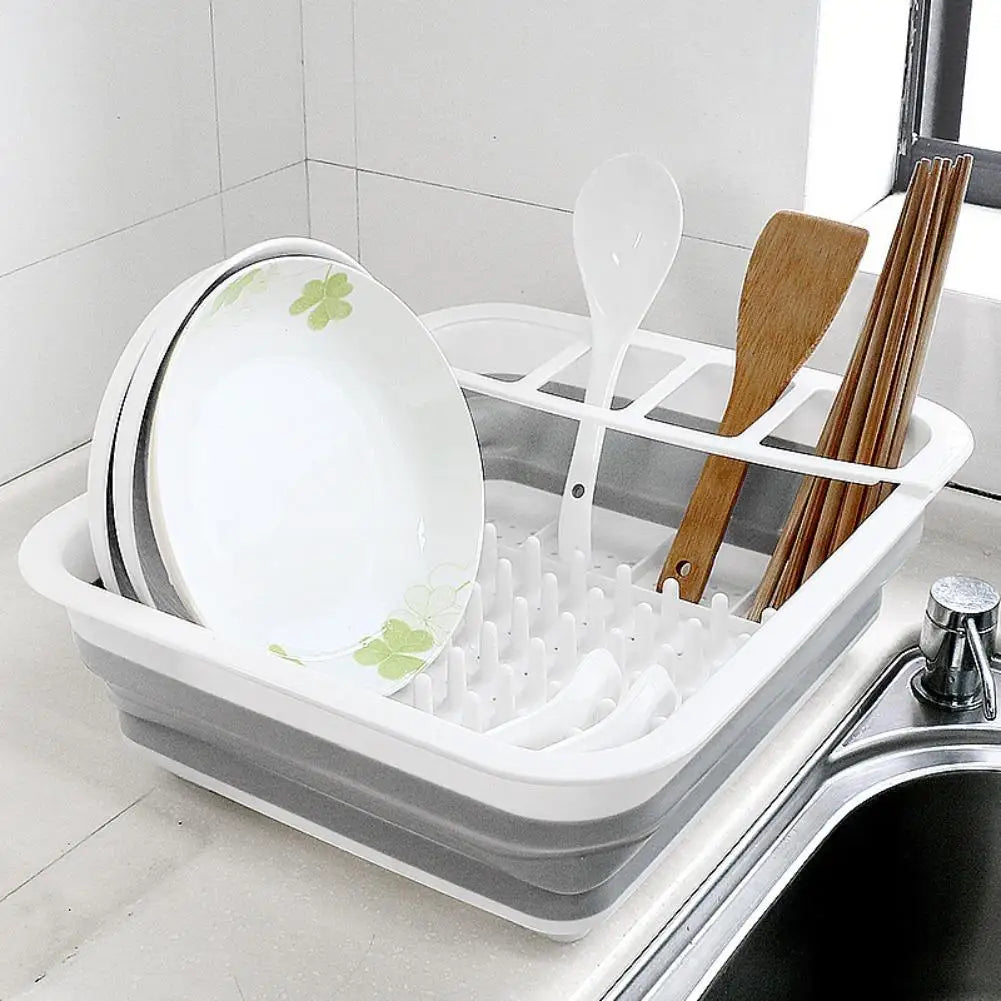 Kitchen Foldable Dish Rack Storage Water Leakage Tableware Bowl Dinnerware Drain Bowl Tray Home Drying Rack Washable Plastic