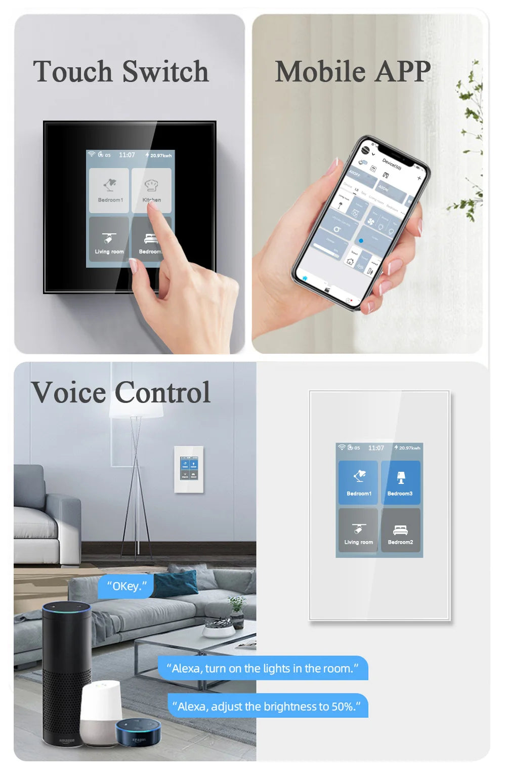 Suitable for supporting voice control LCD touch screen panel intelligent switch 4 Gang Light Lanbon WiFi Mesh Zigbee