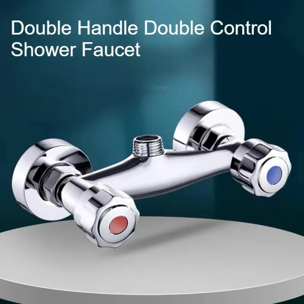 Modern Metal Out Water Inlet Valve Hot and Cold Double Control Double Shower Faucet Valve Wall Mounted Water Tap Mixing Valve