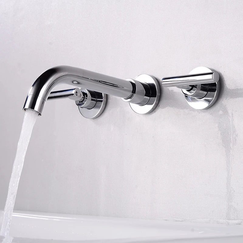 BAKALA Brass Matte Black Bathroom Sink Faucet Tap Hot Cold Wash Basin Water Swivel Spout Wall Mounted Bath Mixer