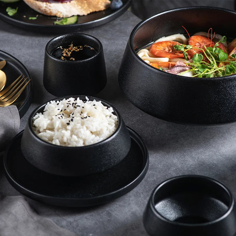 Matte Ceramic Tableware Bowl Plate Cup Set Nordic Retro Stoneware Dinner Bowl Salad Noodle Rice Bowl Dish For Home Restaurant