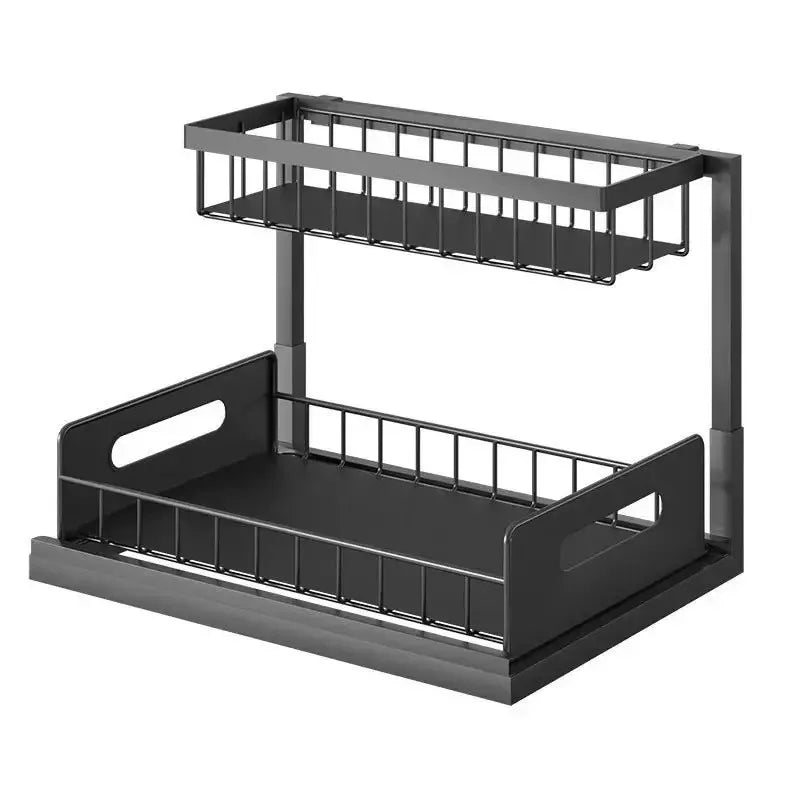 2-Tier Sliding Under Sink Organizer - Rustproof Metal Storage for Kitchen & Bathroom Cabinets,Ideal for Cleaning Supplies