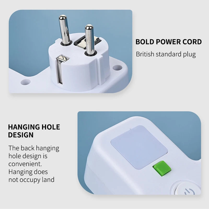 EU Plug Power Strip Wall Mounted Power Socket 3 Outlets Multitap Electrical Wall Socket for Home Office