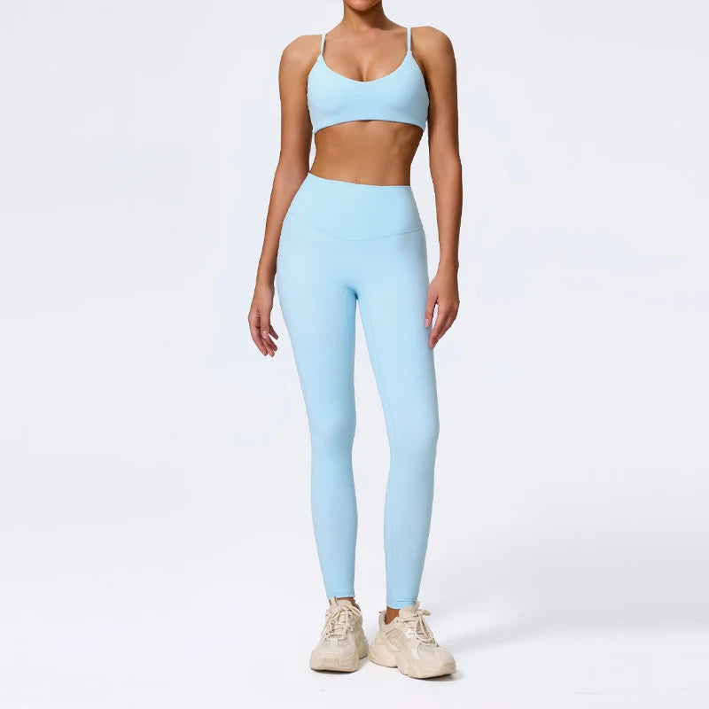 Ctenkevet Summer Women 2Pcs Sleeveless Sports Set Female Gym Two-piece Yoga Set High Waist Breathable legging Sportswear Women