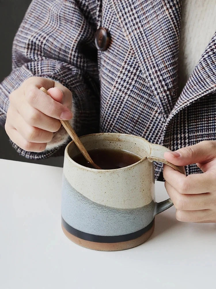 Japanese Retro Stoneware Coffee Cup Household Ceramic Hanging Ear Mug Cup English Afternoon Tea Tea Cup Breakfast Milk Mug Gift
