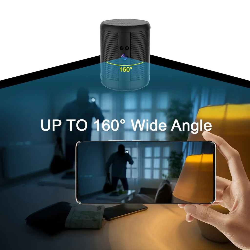 Mini Home Security Surveillance Camera, 4K HD, WiFi, Bluetooth Speaker, Two-Way Remote Intercom, Night Vision Cam,  Battery