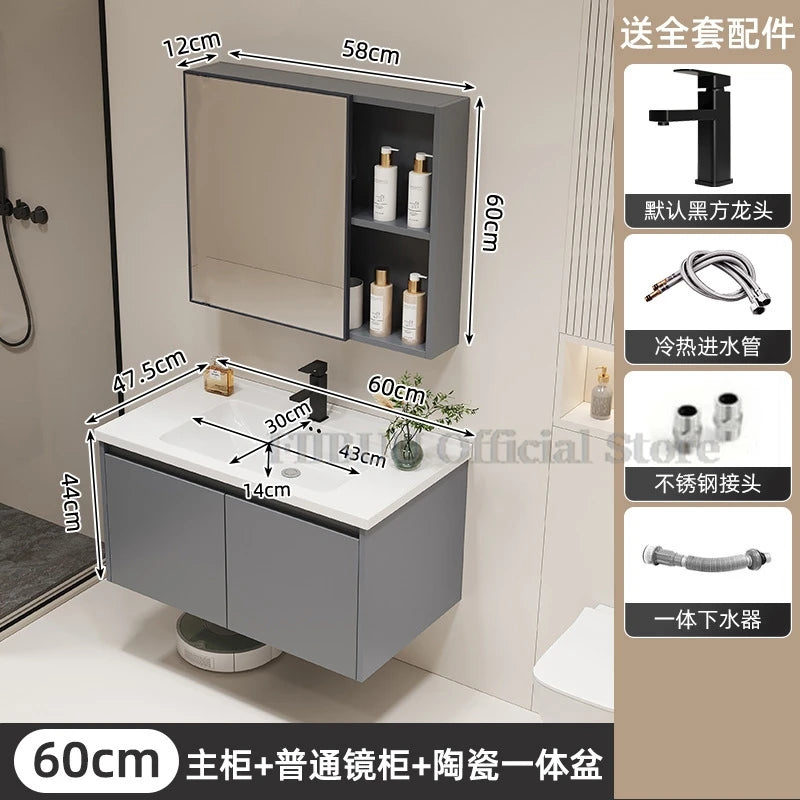 Wall Mounted Bathroom Cabinet Combination Washbasin Sink Vanity Ceramic Integrated Toilet Washbasin with Mirror CabinetFurniture
