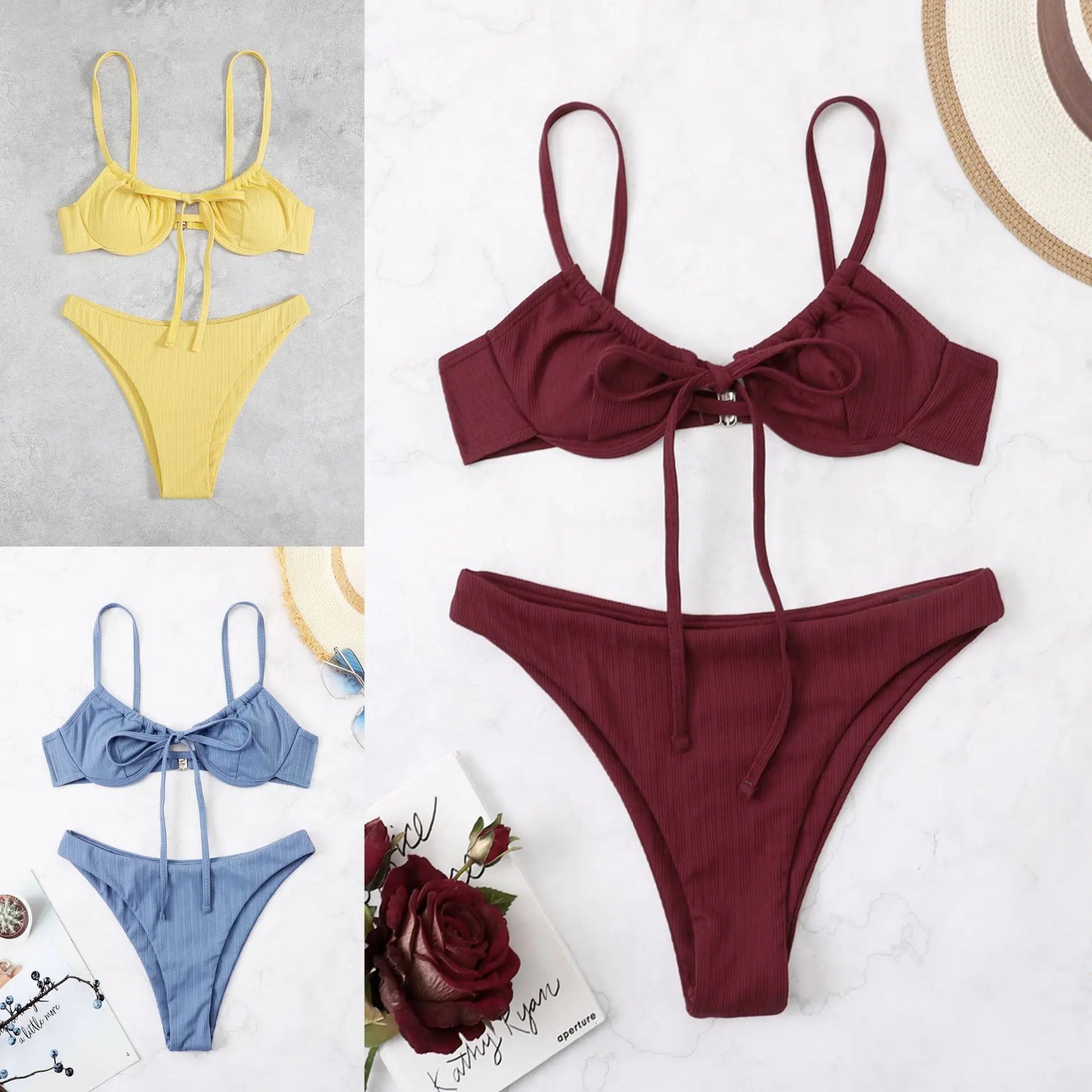 Bikini swimsuit 2025 bikini solid color swimsuit European and American sexy split swimsuit