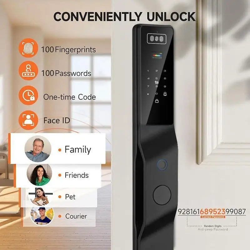 Tuya Wifi Palmprint 3d Face Recognition Smart Door Lock with Digital Camera Electronic Remote Control Door Lock for Wood Door