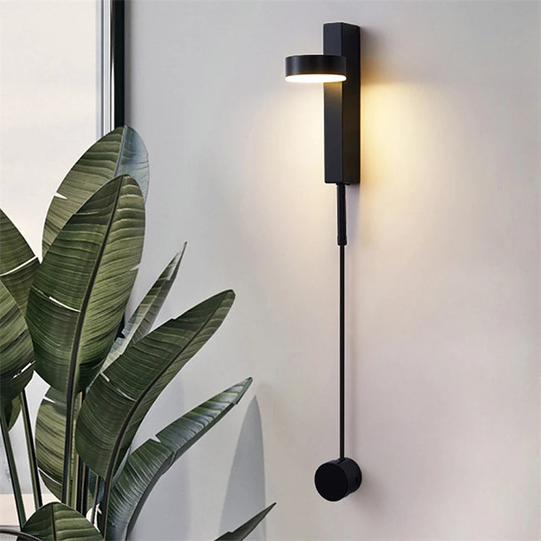 Nordic Modern LED wall lamp Gold Black Rotation Dimming Switch Wall Light With plug Fixture Bathroom Bedroom 360° Rotate Sconces