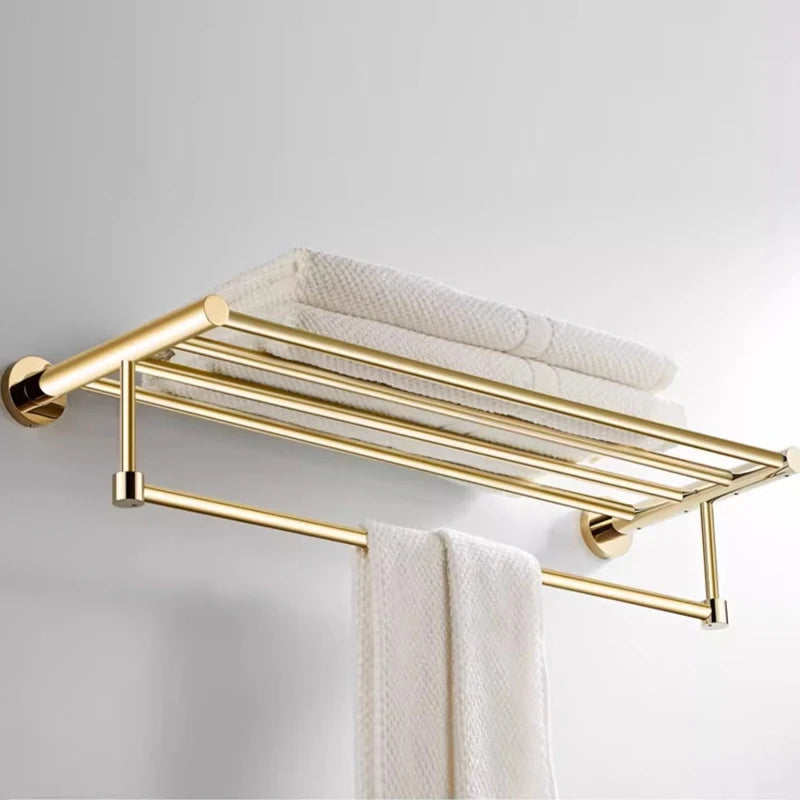 Luxury Gold Towel Rack 55cm, Stainless Steel Bathroom Storage Shelf, Wall Mounted Thickened Bath Towel Holder