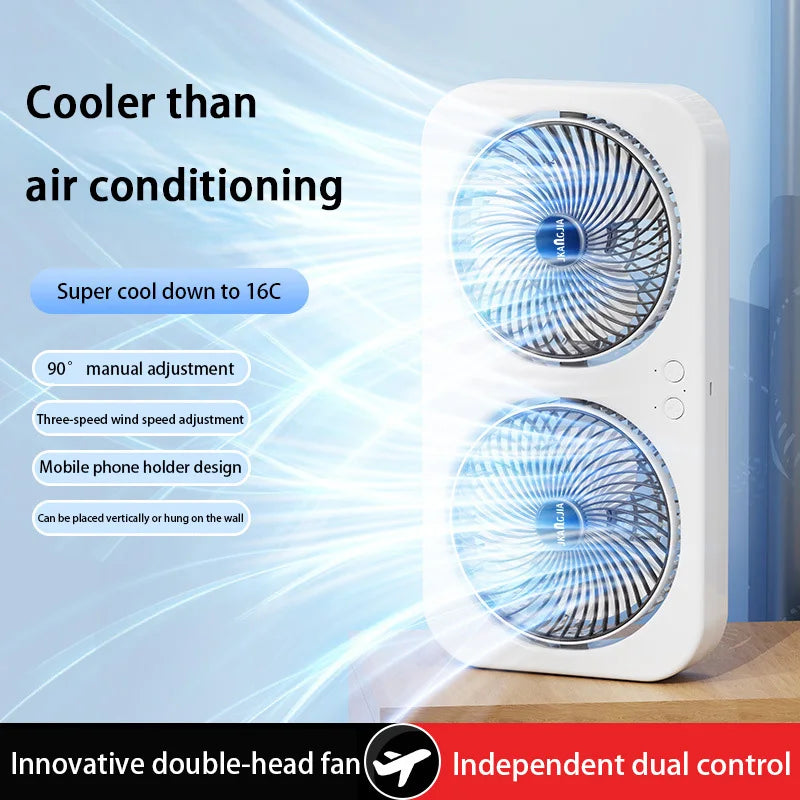 Double Head Fan Air Circulation Fan Dormitory Home Silent Charging Desktop Wall Mounted Super Strong Small Electric Fan