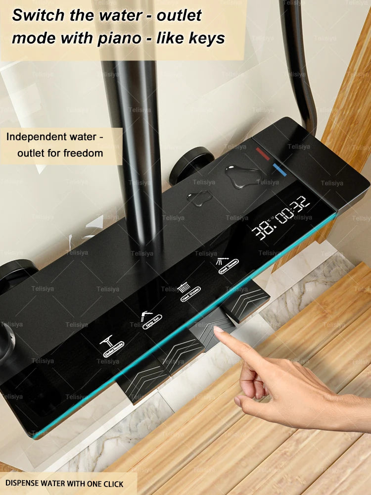 Gun Grey Bathroom Shower Set Digital Display FourFunction Shower System Rainfall Pressurized Piano Key Shower Faucet Set