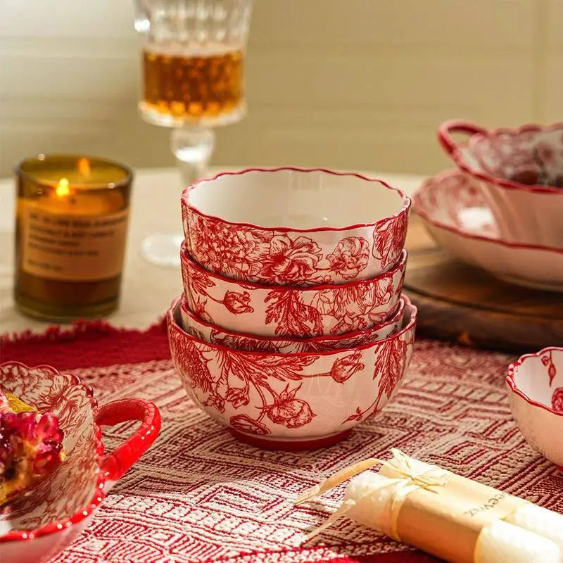 Modern Red Dinner Set Plates Luxury Designer Italian Round Plates Dinner Sets Ceramic Elegant Aparelho De Jantar Kitchen Dishes