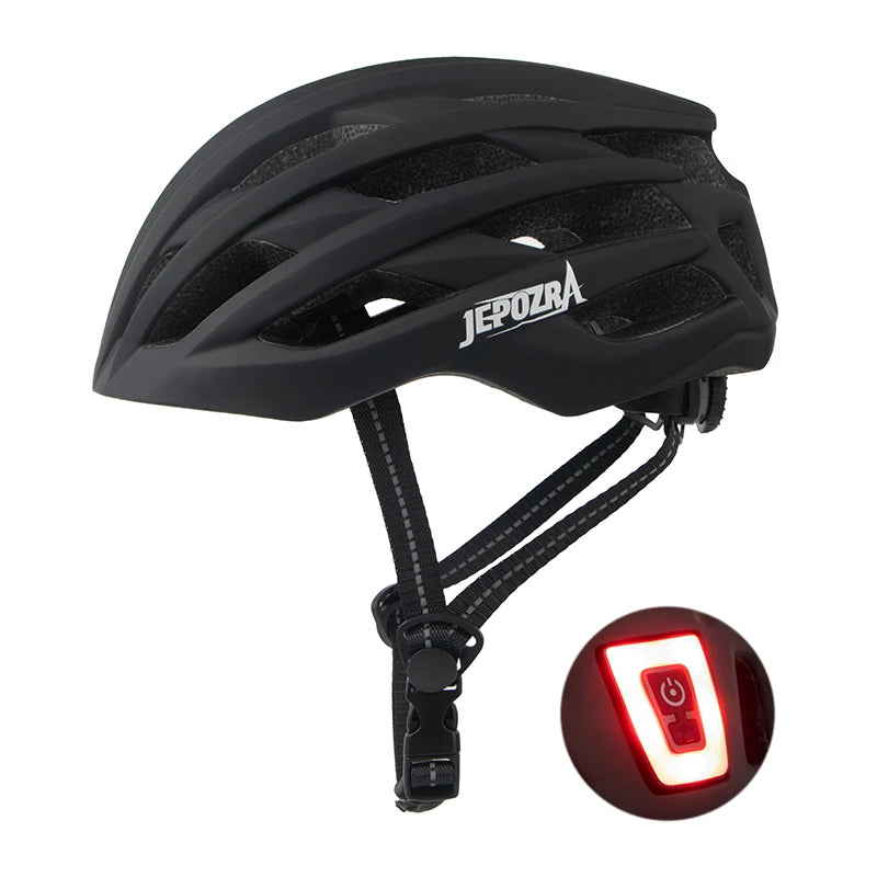 JEPOZRA Cycling Helmet Man Women LED Light Helmet Road Mountain Bike Helmet Bicycle Helmet Rechargeable Brim Design Helmet