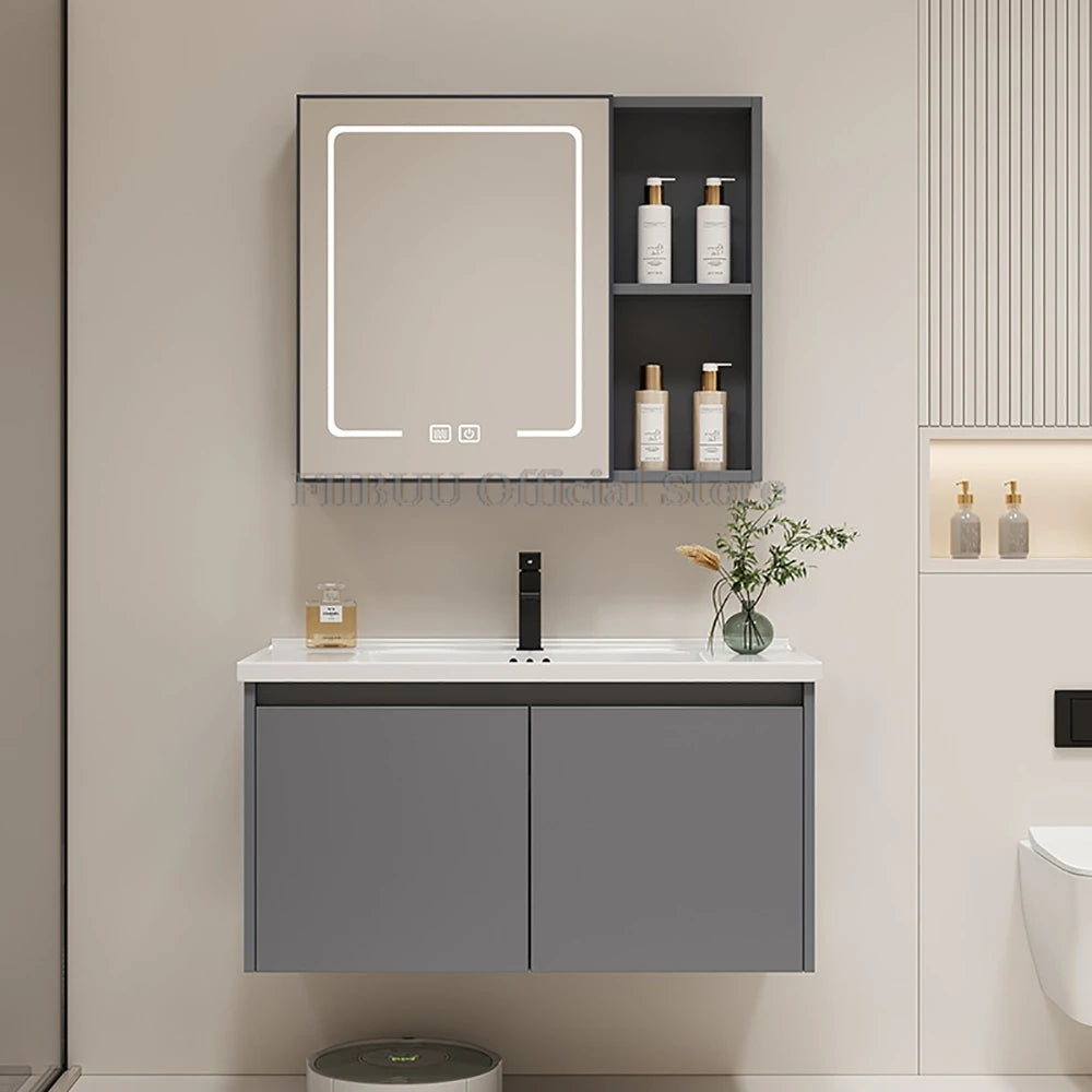 Wall Mounted Bathroom Cabinet Combination Washbasin Sink Vanity Ceramic Integrated Toilet Washbasin with Mirror CabinetFurniture