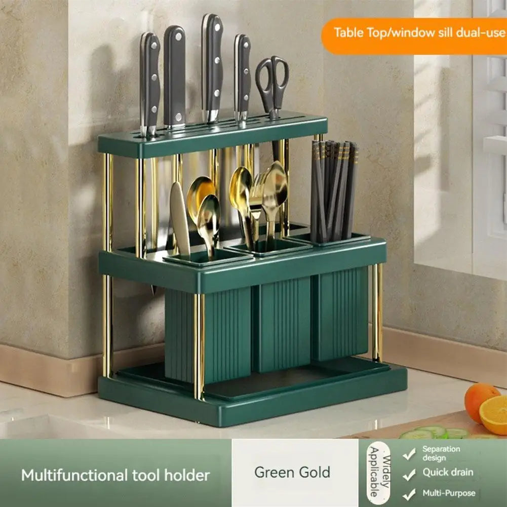 Kitchen Knife Holder Multi-Function Cutter and Cutlery Drainer Rack PP Space Saving Kitchen Utensil Organizer Rack