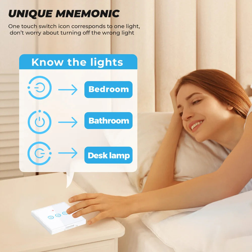 Wireless Radio Frequency RF 433Mhz Switch 1/2/3 Gang Smart Touch Switch Remote Control Tempered Glass Panel Wireless Wall