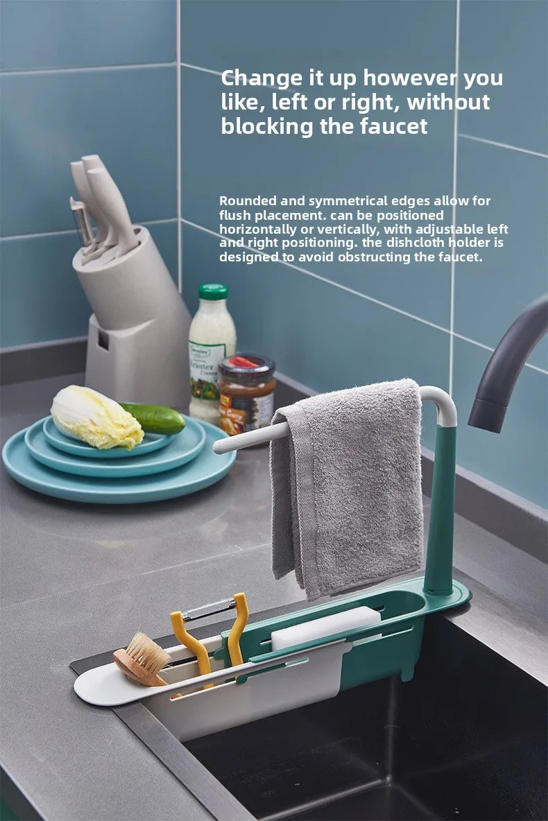 Kitchen Sponge Organizer With Drainer Multifunctional Telescopic Storage Rack Upgraded Adjustable Holder For Sink