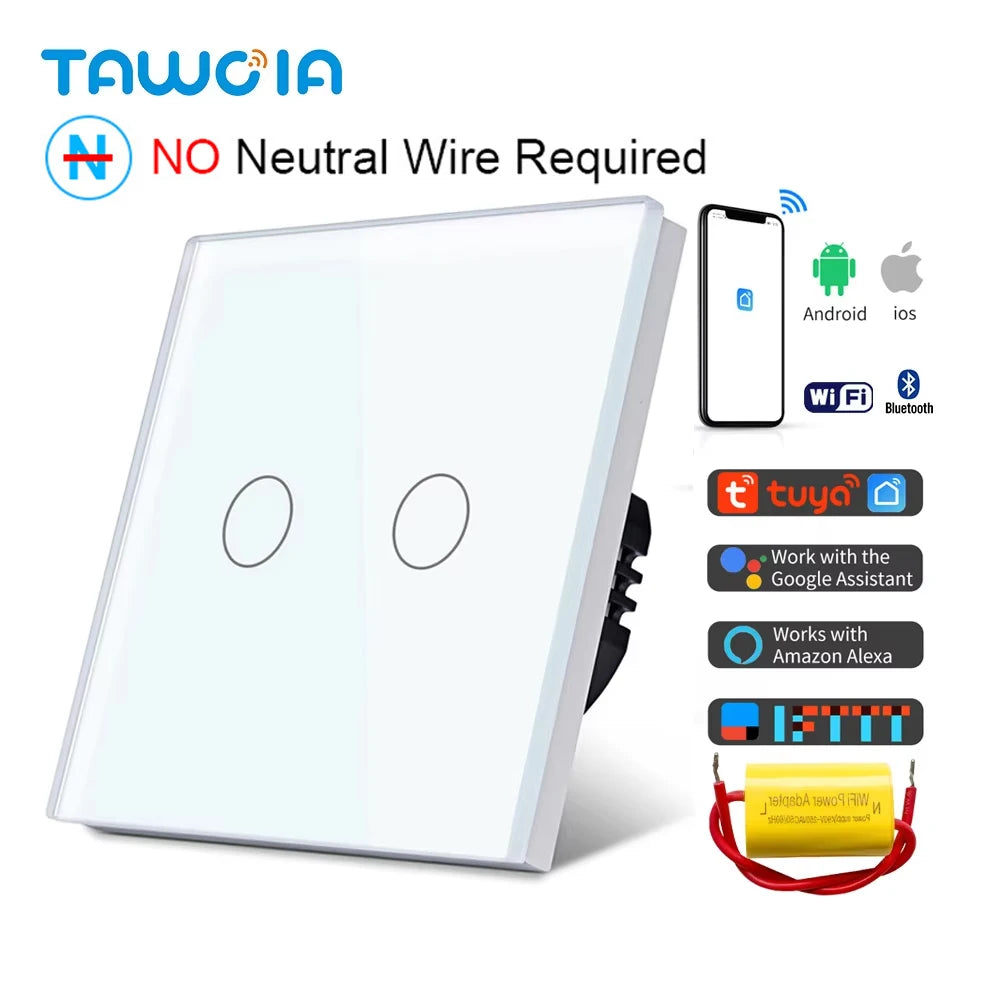 TAWOIA Wifi Touch Light Switches 1/2/3/4Gang Smart Wall Switch Tuya Smart Life Alexa Voice Control With Capacitor L/N1000W