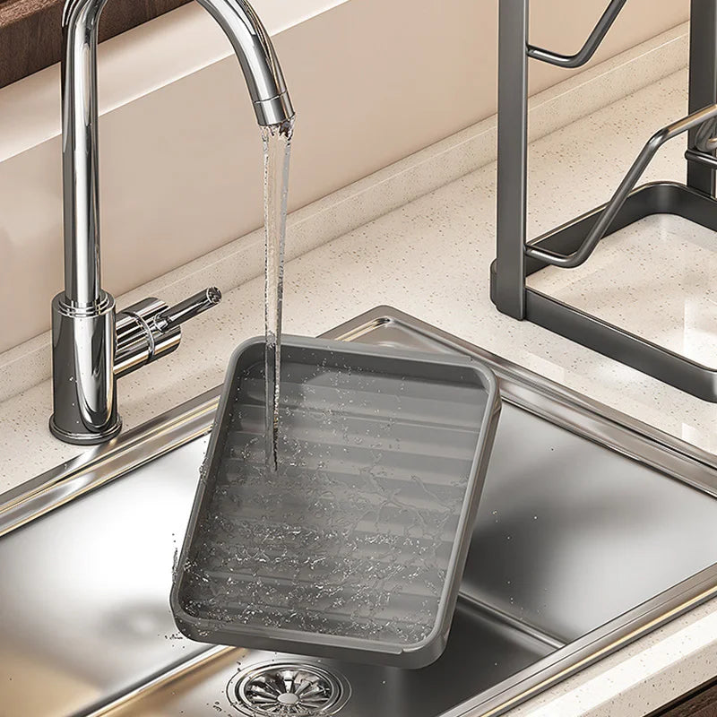 Kitchen Pot Lid Rack No Drill Pot Lid Organizer Kitchen Space Saving Countertop Organizer Rack with Drainage Tray Easy to Clean