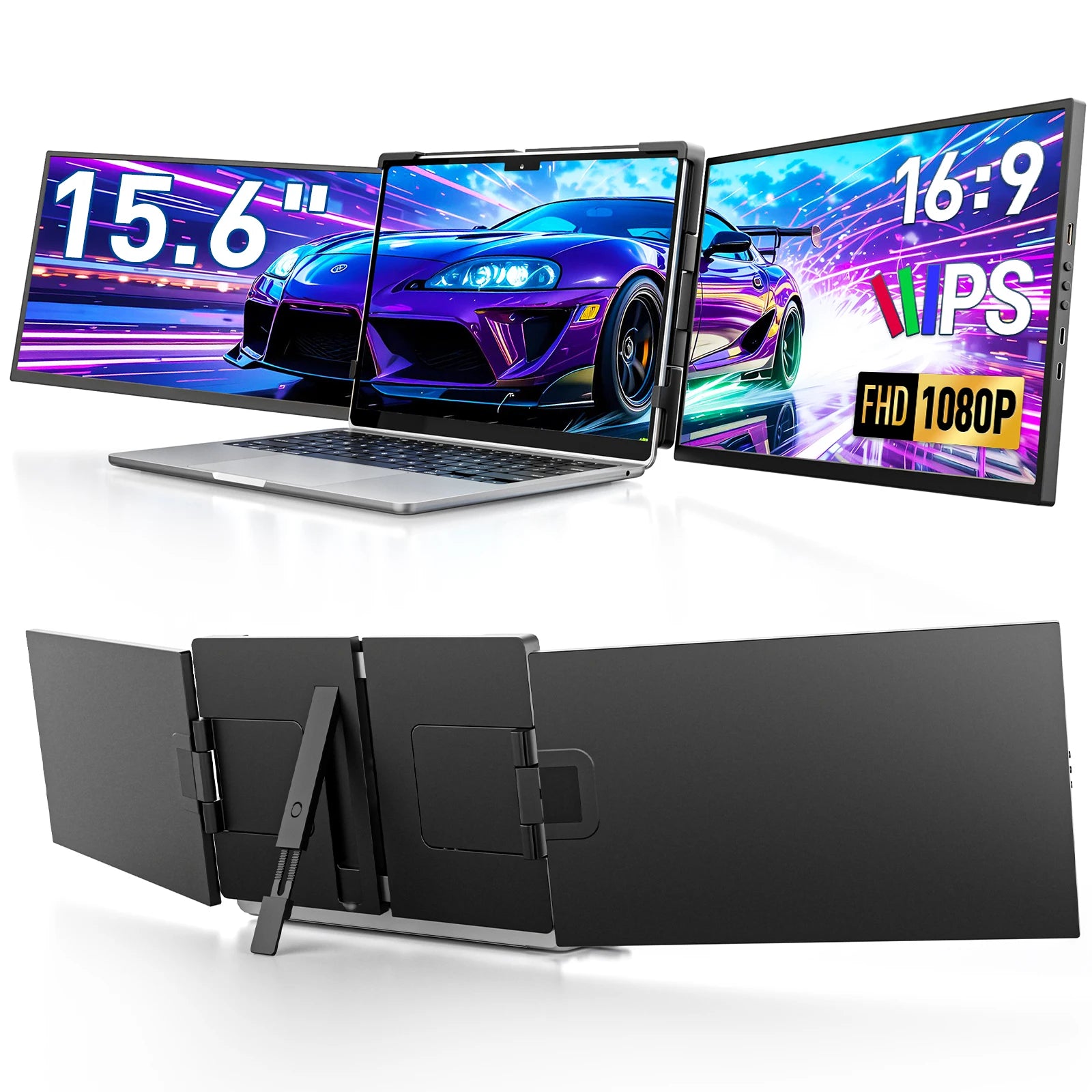 15.6inch Triple Screen Extender For Laptops 1080P FHD IPS Portable Dual External Monitors For Macbook Windows Extension 13-17"