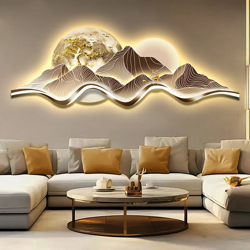 Modern LED Light Luxury Living Room High-grade Atmosphere Landscape Wall Lamp Painting Sofa Background Wall Lamp Painting