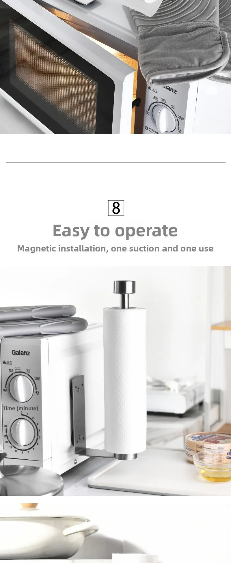 No-punch magnetic hanging kitchen paper towel holder
