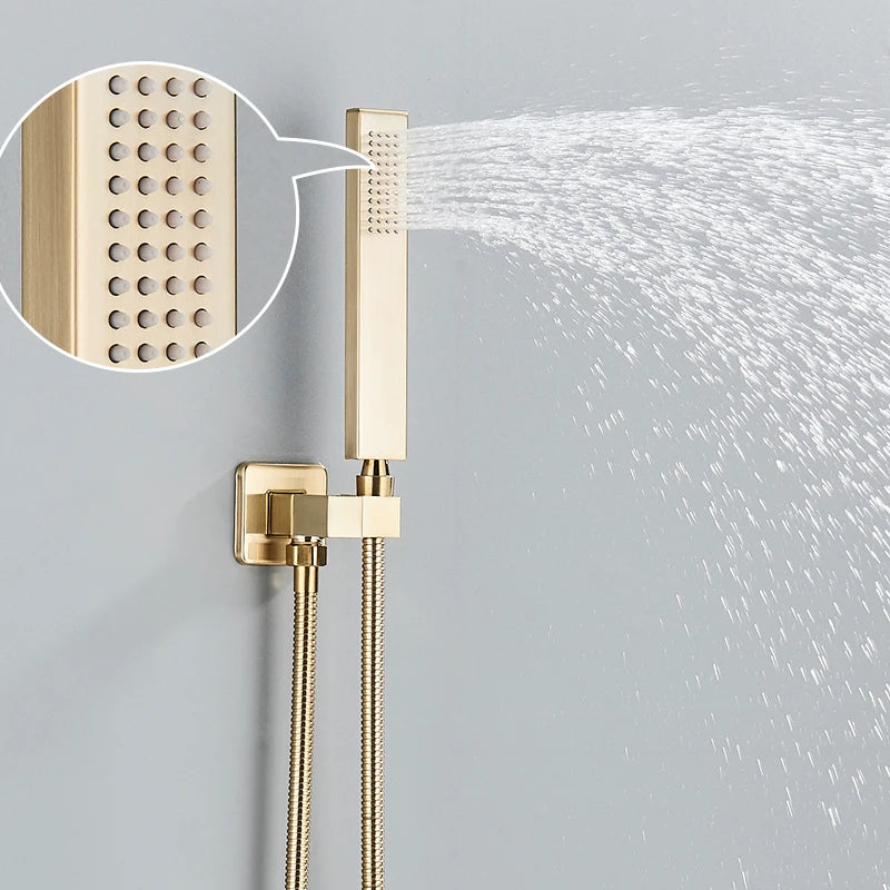 Digital Display Thermostatic Rain Shower System Set 14 X 20 Inch Waterfall Rainfall LED Ceiling Shower Head with HandShower