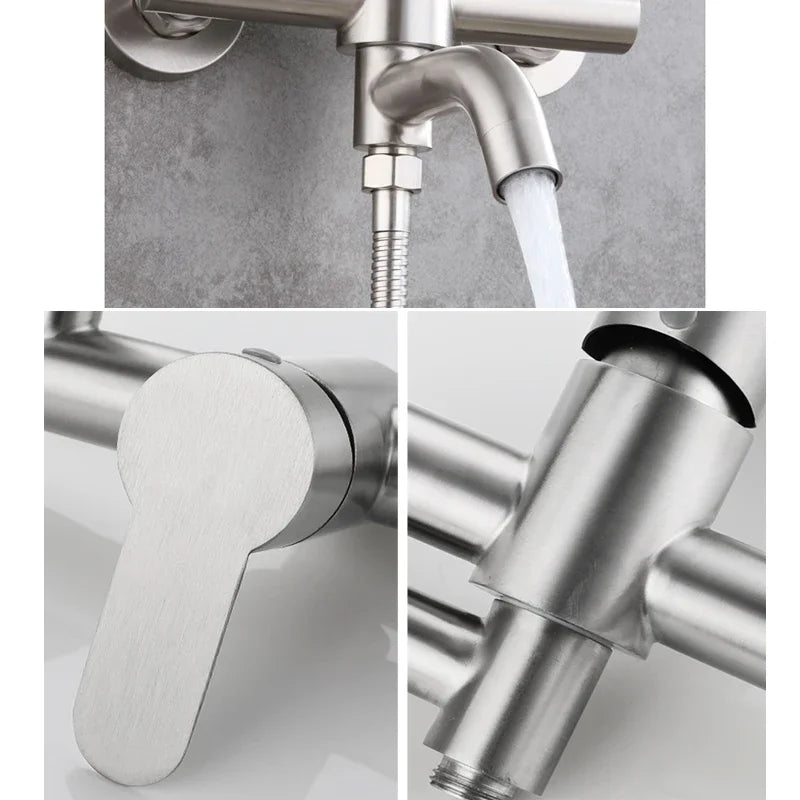 Stainless Steel Shower Mixer Faucet Shower Diverter Wall Mounted Bathroom Fixtures Ceramic Valve Core Universal Hot Cold Tap
