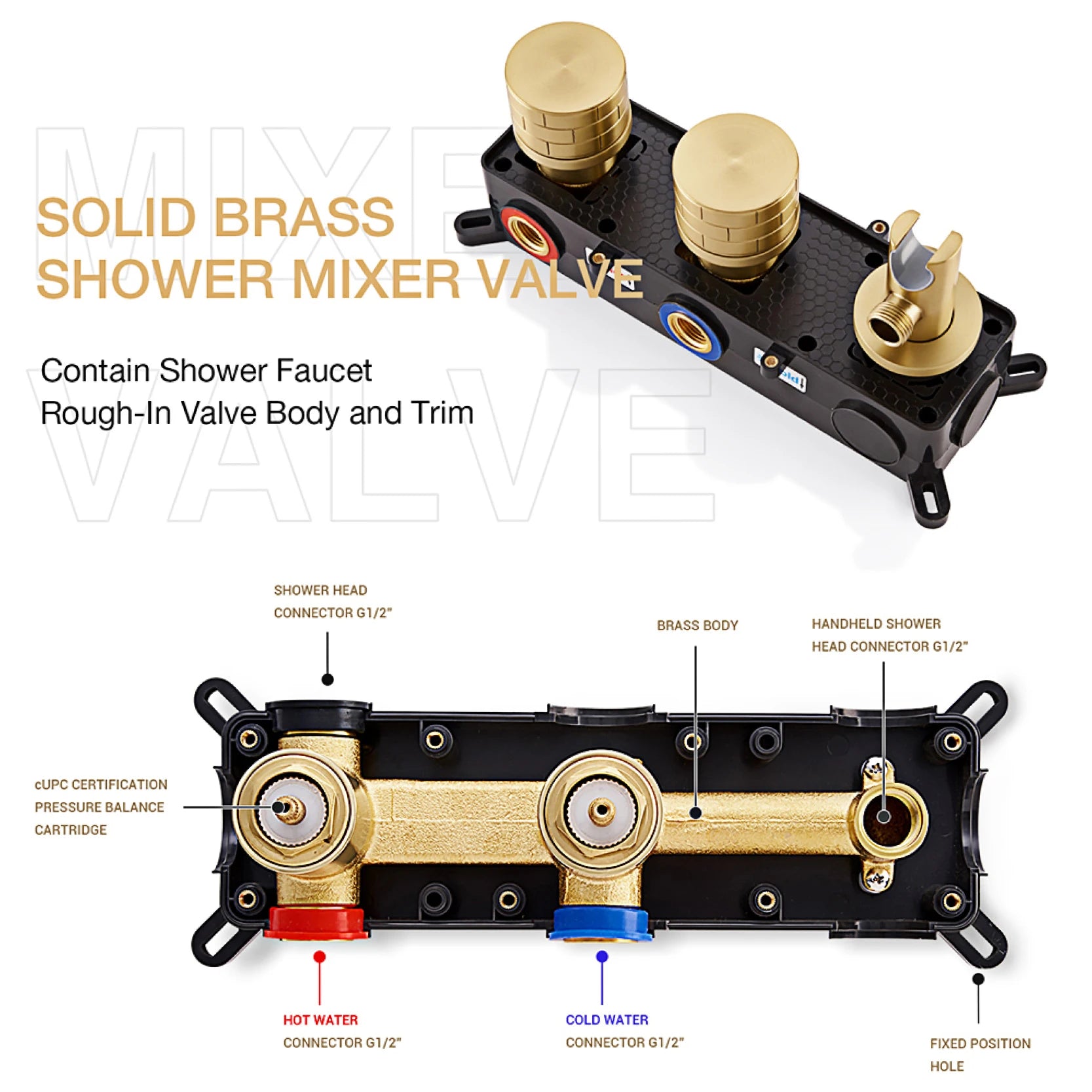 Luxury Gun Gray Brass Wall Mounted Shower System with Embedded Design, Dual Handle Hot and Cold Water, Simple Bathroom Faucet