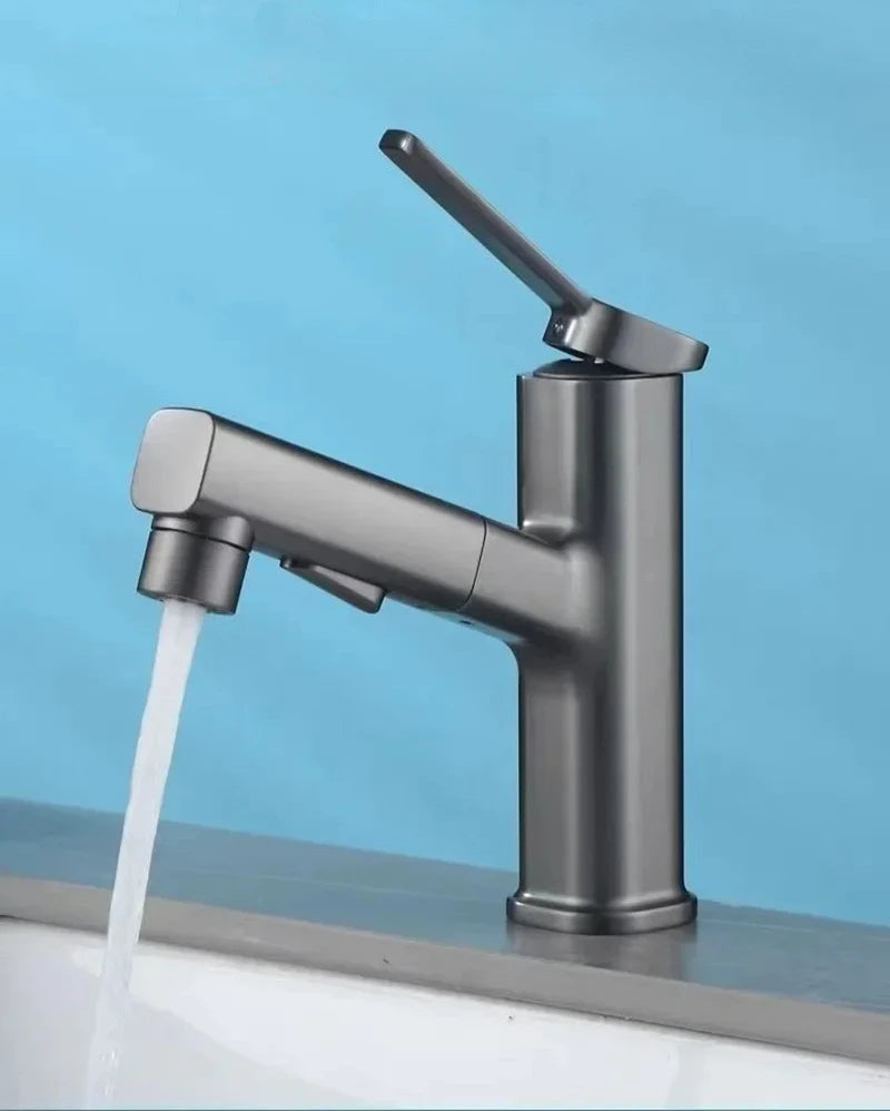 Single Handle Dual Hole Bathroom Sink Mixer Faucet Pull Out Faucet for Bathroom Washbasin Faucet Brass Bathroom Basin Faucet