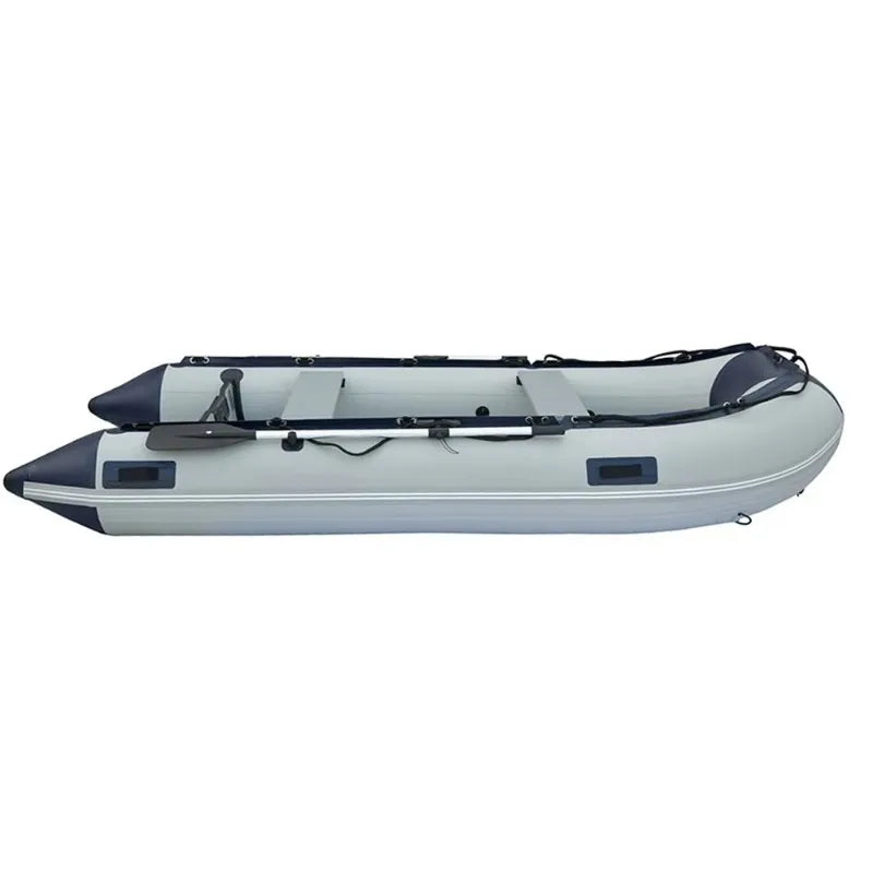 12'6" Inflatable Fishing Boat PVC 0.9mm with Aluminum Floor Rowing Boats 380cm for 6 Person Sport Yacht on Sea Max 30HP Power
