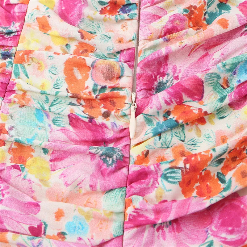 Women's Dress 2026 Summer Personalized Trendy Fashion Floral Print Pleated Charming Hot Sexy Focus Strap Backless Mini Dress