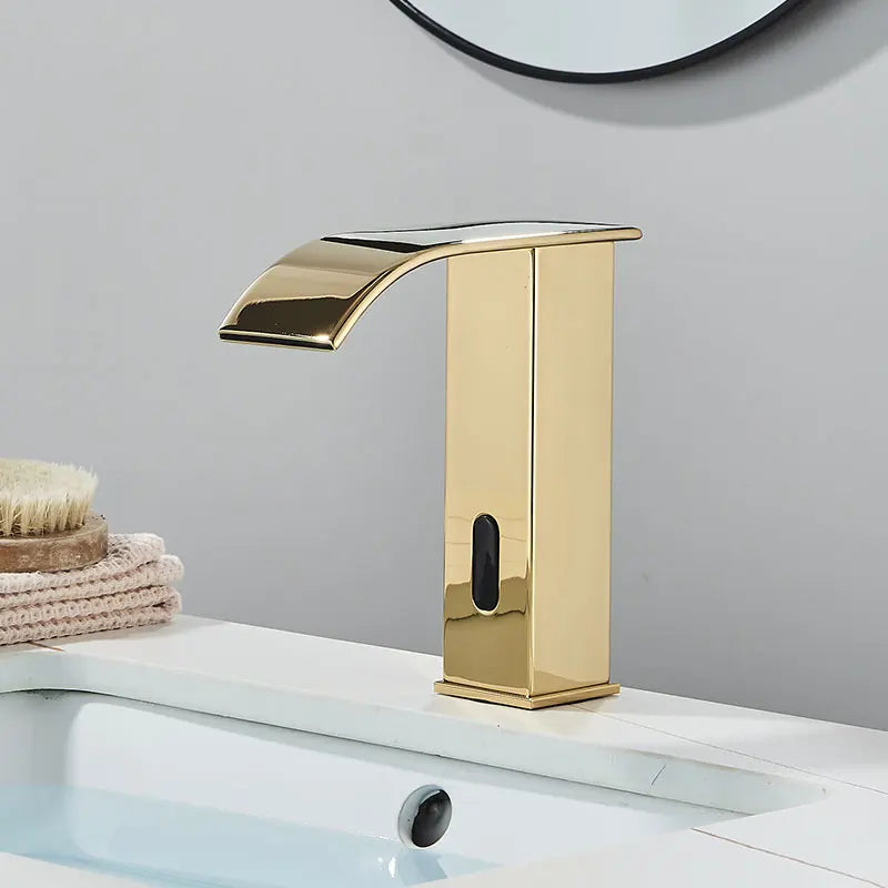 Hownifety Hot Cold Smart Sensor Bathroom Basin Faucet Deck Mount Waterfall Outlet Mixer Crane Tap Automatic Sense Touchless