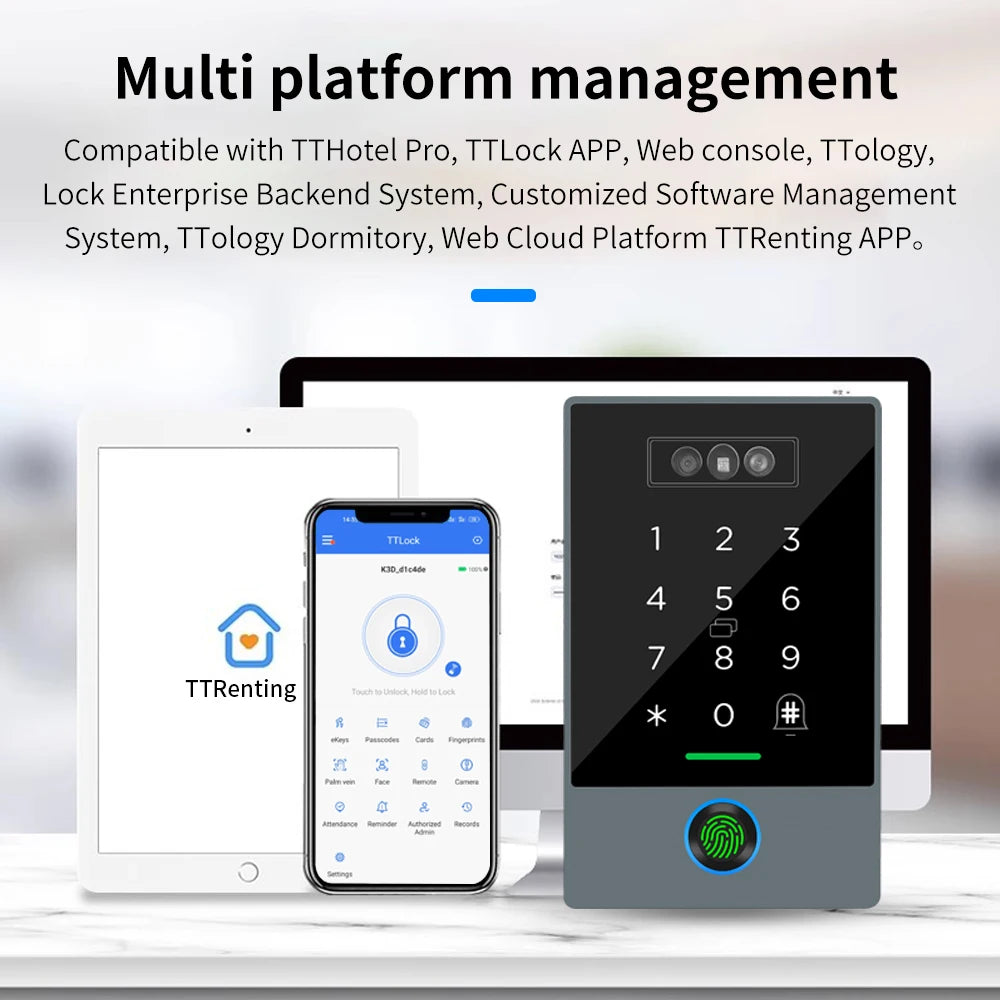 TTLOCK Face Recognition Video Doorbell Intercom Attendance Machine Fingerprint + Palm Vein + 3D Facial Recognition 3-in-1 IP67