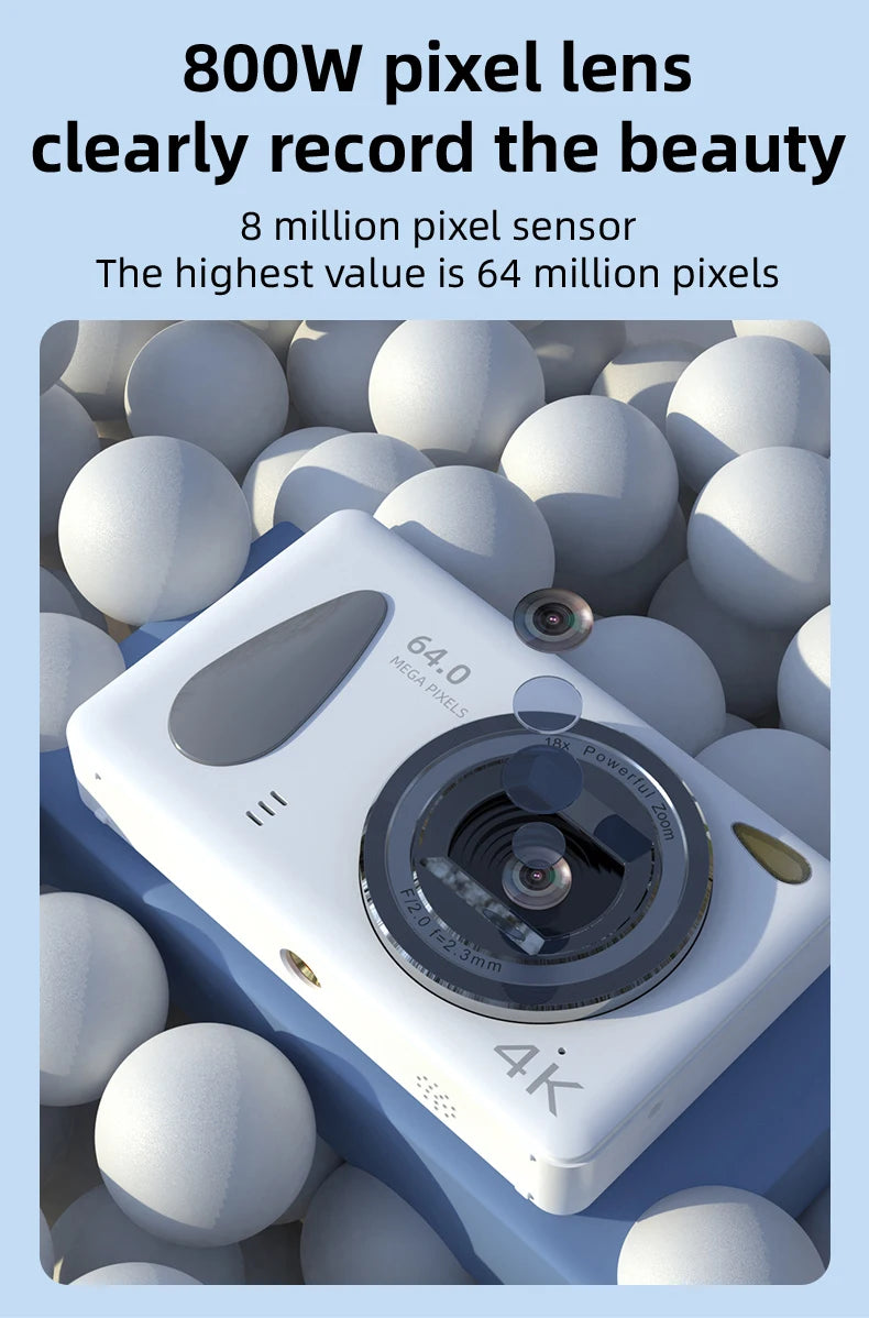 UHD 4K Digital Camera  2.4inch IPS Screen 18X Zoom Video 64MP Photo Compact Optical Camcorder Cameras for YouTube Vlog Photos