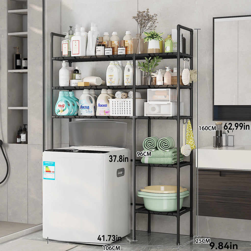 Black/White Iron + Non-Woven Fabric Heavy-Duty 3-Layer Laundry Storage Rack Vertical Multi-Layer Storage Washing Machine Dryer Can Be Placed in Bathroom Laundry Room Storage Space-Saving