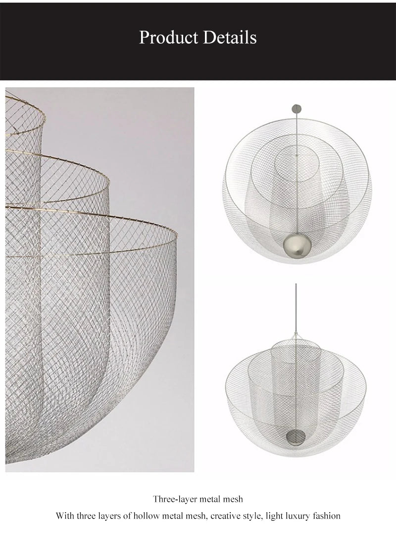 Modern Ceiling Chandeliers Dimmable LED Pendant Light Modern Design Metal Grid Meshmatics Dining Hanging Lamp Suspension Fixture