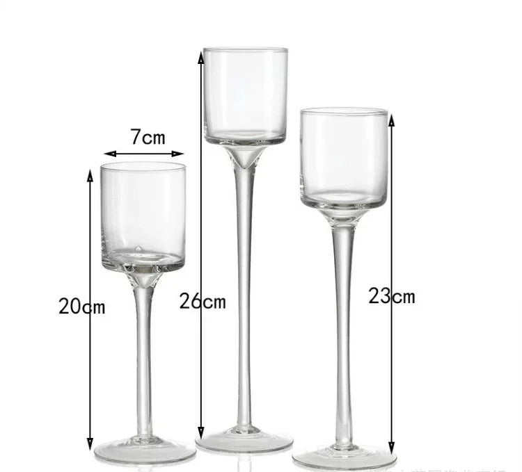1Set3 Modern Light Luxury Tall Glass Candle Holder Wedding Props Transparent Candlestick