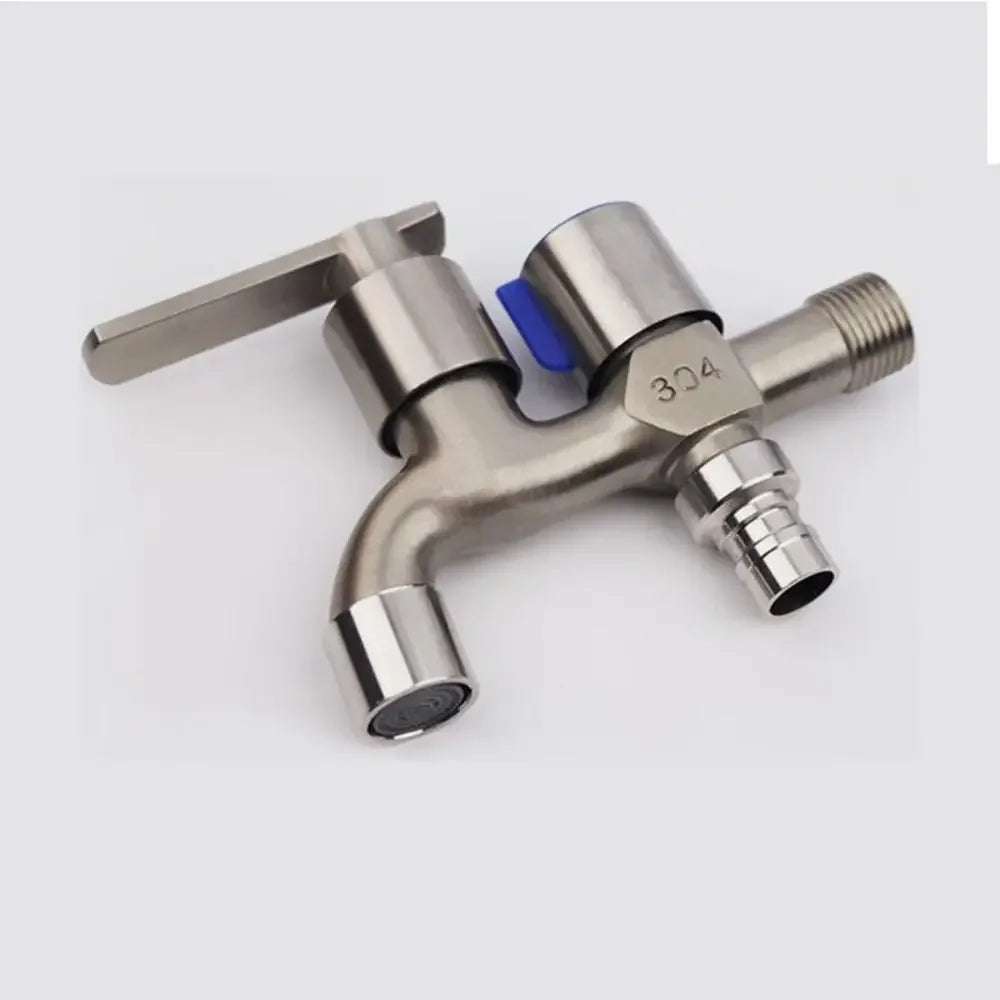 One-in-two-out Double Water Outlet Tap Dual-water Stainless Steel Mop Pool Faucet Water Switch Outdoor Garden Bibcock