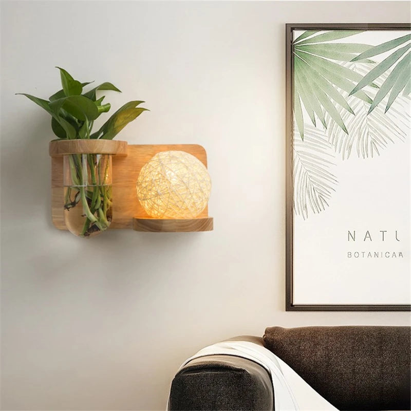 Modern Wooden Lamp Led Wall Lamps Nordic Personality Creative Green Plant Pot Home Decor Living Room Aisle Loft Light Fixtures