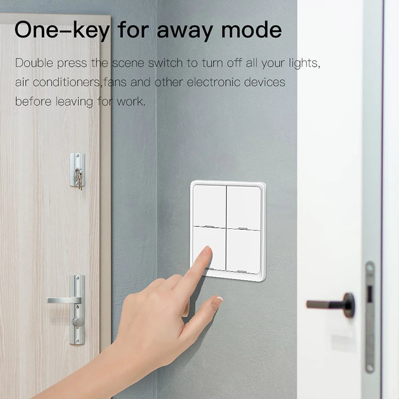 ZigBee Tuya Smart Wireless Button Switch 1/2/3/4 Gang Wiring Free Wireless Scene Switch Battery Powered Can Through Wall Control