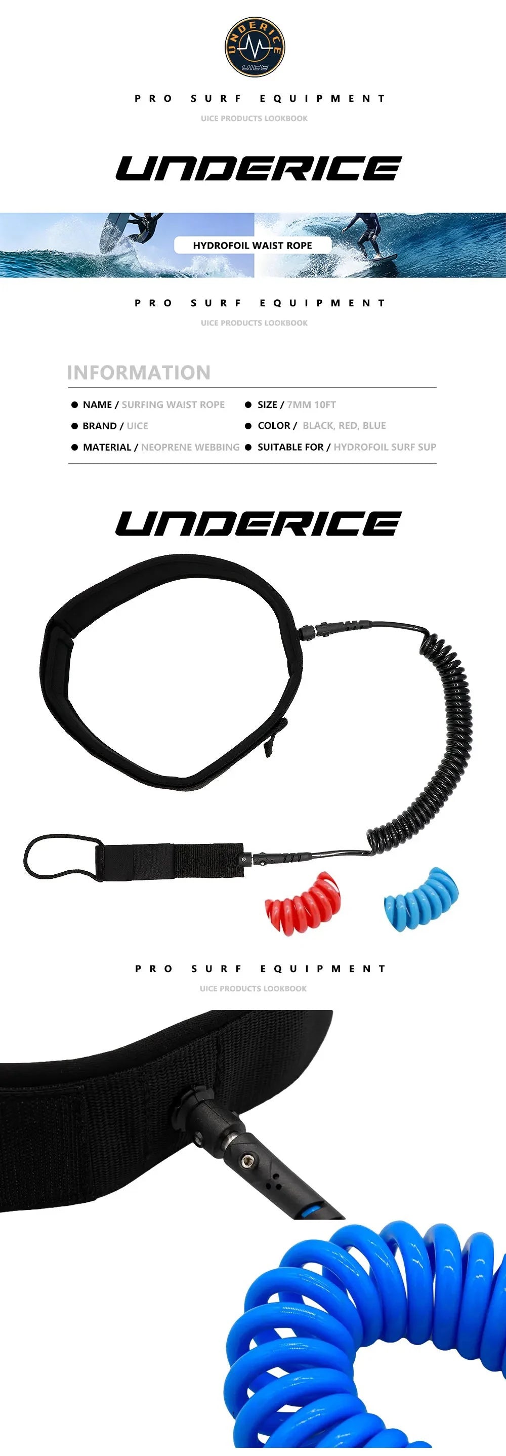 Hydrofoil SUP Board Leash Wingfoil Surfboard Waist Rope Surf Leash 10FT Electric Surf Board Water Sports Surf Board Waist Rope