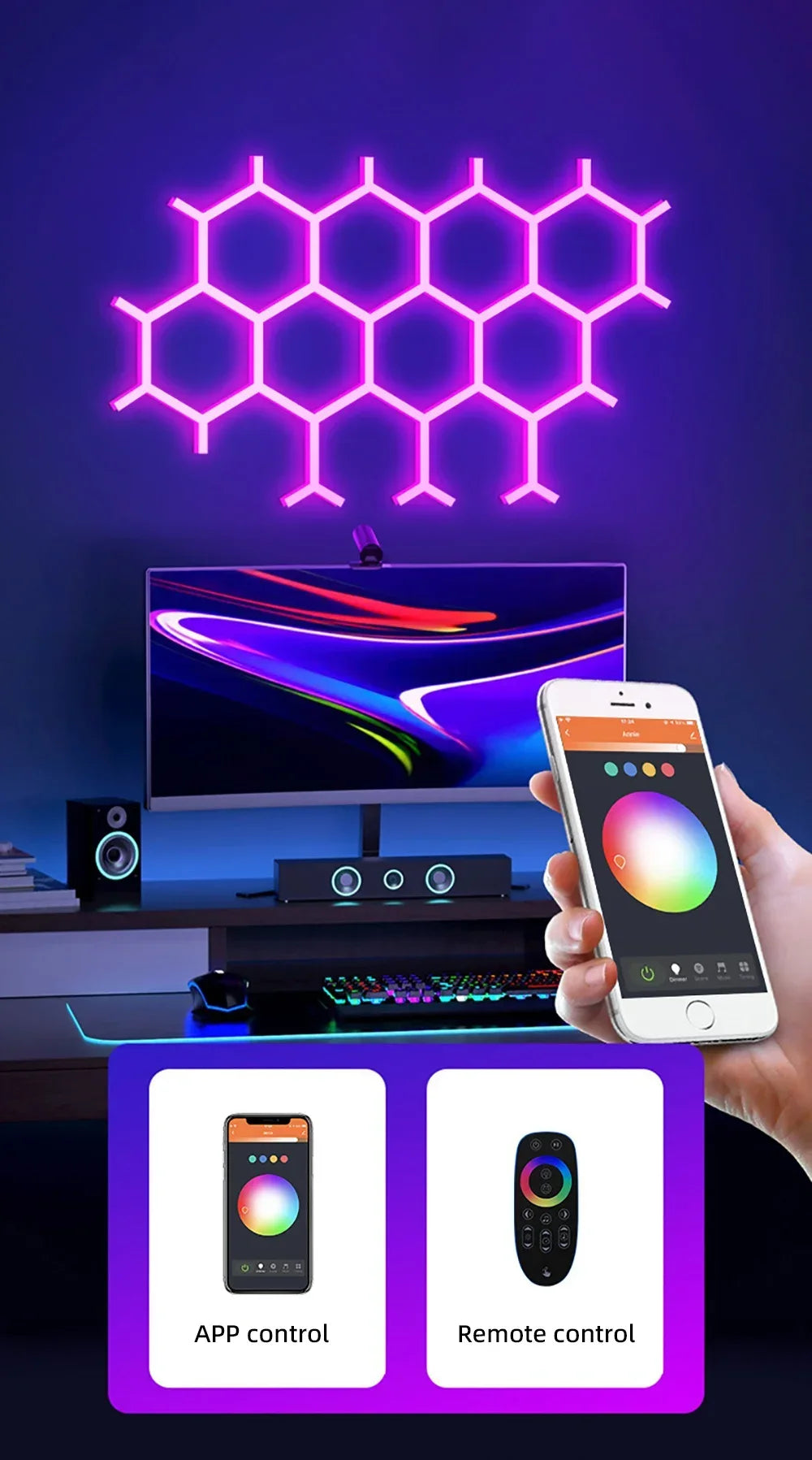 WIFI APP Smart Lamp Tuya Music Rhythm Control Splicing Ambient Quantum Lights LED Night Light for Game Room Bedroom Decoration