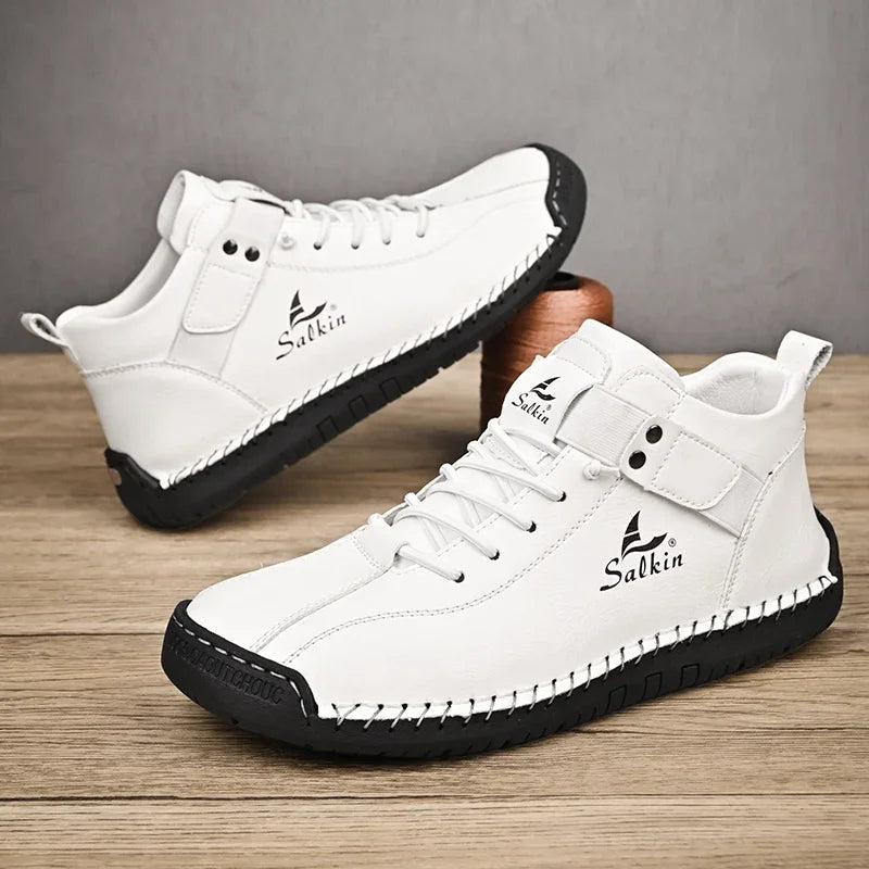 New Leather Casual Men Shoes Design Sneakers Man Breathable Leather Shoes Outdoor Men Ankle Boots