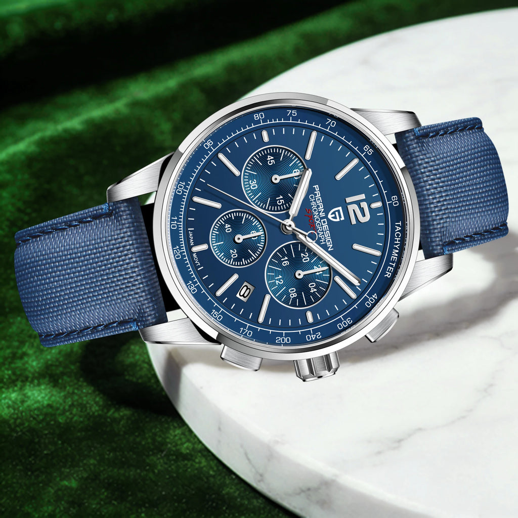 PAGANI DESIGN Men Quartz Watch Modern Light Simple Fashion Pioneer Stainless Steel Tachymeter Waterproof Calendar Luminous Watch