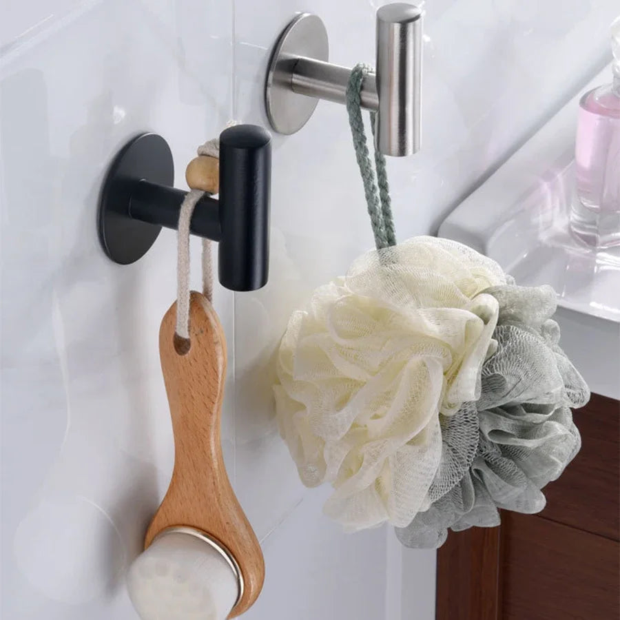 2PCS Adhesive Wall Hook Stainless Steel Robe Sticker Hooks Towel Coat Key Pants Hangers Bathroom Kitchen Storage Accessories